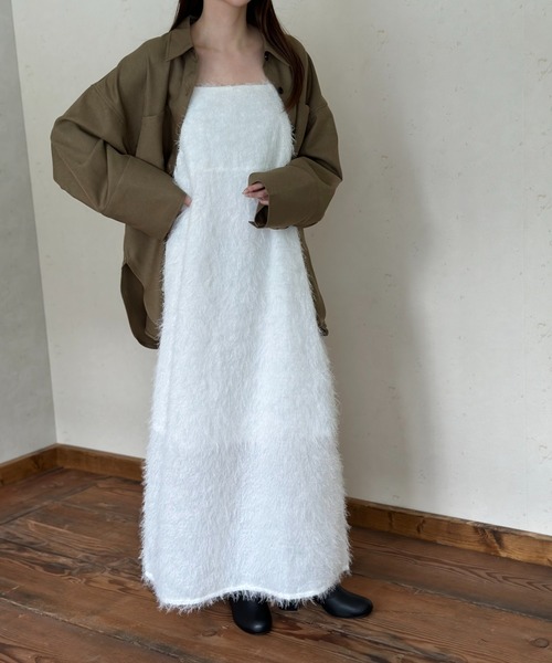 Per sist ence(パーシエンス)の「フリンジキャミワンピース(ワンピース・レディース・ブラック/オフホワイト・FREE)」の1枚目の写真