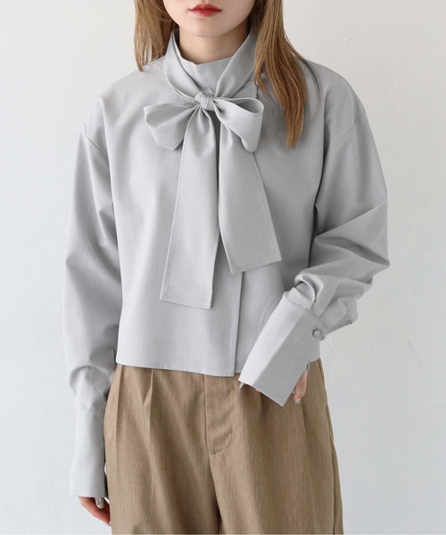 CLEIO（クレイオ）の「【CLEIO】リボンタイスリットブラウス/RIBBON TIE SLIT BLOUSE/942-12606（シャツ/ブラウス・レディース・サックスブルー/カーキオリーブ/ライトグレー・FREE）」の5枚目の写真