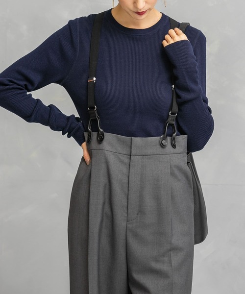 URBAN RESEARCH ROSSO WOMEN（アーバンリサーチ　ロッソ）の「シルク混リブデザインニット（ニット/セーター・レディース・ネイビー/イエロー系その他/オフホワイト/ピンク・FREE）」の2枚目の写真