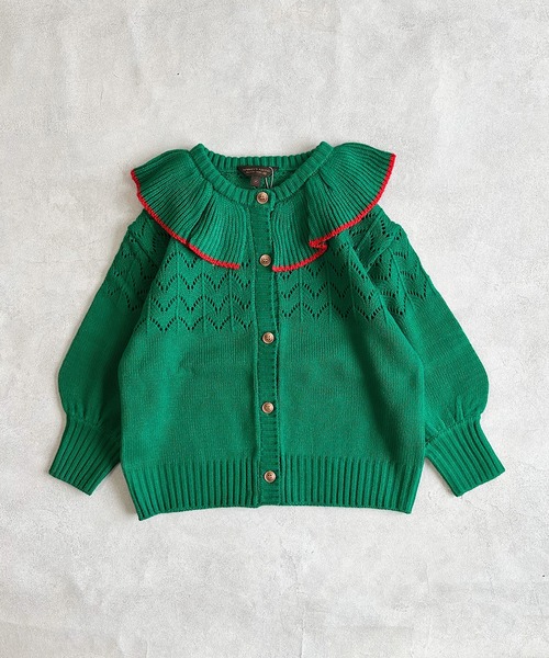 A BOND（アボンド）の「【おうちで洗える】フリルカラーニットカーディガン（カーディガン/ボレロ・キッズ・ライトピンク/グリーン・S/M/L/LL）」の8枚目の写真