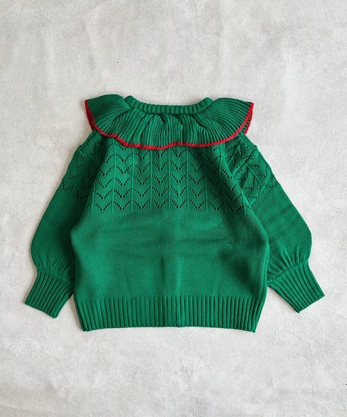 A BOND（アボンド）の「【おうちで洗える】フリルカラーニットカーディガン（カーディガン/ボレロ・キッズ・ライトピンク/グリーン・S/M/L/LL）」の9枚目の写真