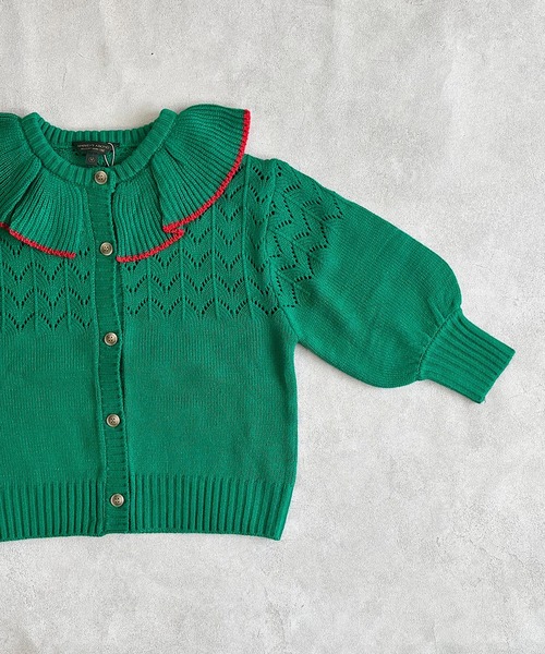 A BOND（アボンド）の「【おうちで洗える】フリルカラーニットカーディガン（カーディガン/ボレロ・キッズ・ライトピンク/グリーン・S/M/L/LL）」の11枚目の写真