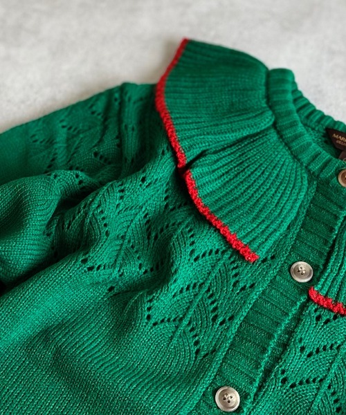 A BOND（アボンド）の「【おうちで洗える】フリルカラーニットカーディガン（カーディガン/ボレロ・キッズ・ライトピンク/グリーン・S/M/L/LL）」の12枚目の写真