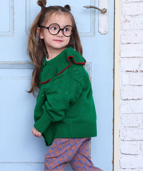 A BOND（アボンド）の「【おうちで洗える】フリルカラーニットカーディガン（カーディガン/ボレロ・キッズ・ライトピンク/グリーン・S/M/L/LL）」の3枚目の写真