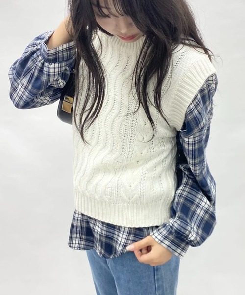 mebole(メボレ)の「ざっくり編みサマーニットベスト(ベスト・レディース・ブラック/パープル/ホワイト/グリーン・FREE)」の5枚目の写真
