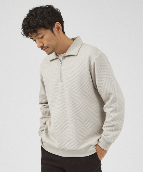 ABAHOUSE GRAY（アバハウスグレイ）の「【ジオメトリック柄 】ハープジップ プルオーバー / 長袖カットソー（Tシャツ/カットソー・メンズ・グレイッシュベージュ/ブラック/グレイッシュブルー/ホワイト・46/48）」の3枚目の写真