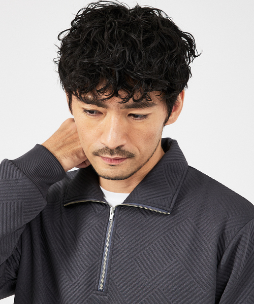 ABAHOUSE GRAY（アバハウスグレイ）の「【ジオメトリック柄 】ハープジップ プルオーバー / 長袖カットソー（Tシャツ/カットソー・メンズ・グレイッシュベージュ/ブラック/グレイッシュブルー/ホワイト・46/48）」の4枚目の写真