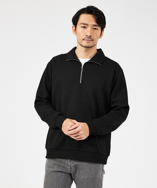 ABAHOUSE GRAY（アバハウスグレイ）の「【ジオメトリック柄 】ハープジップ プルオーバー / 長袖カットソー（Tシャツ/カットソー・メンズ・グレイッシュベージュ/ブラック/グレイッシュブルー/ホワイト・46/48）」の2枚目の写真