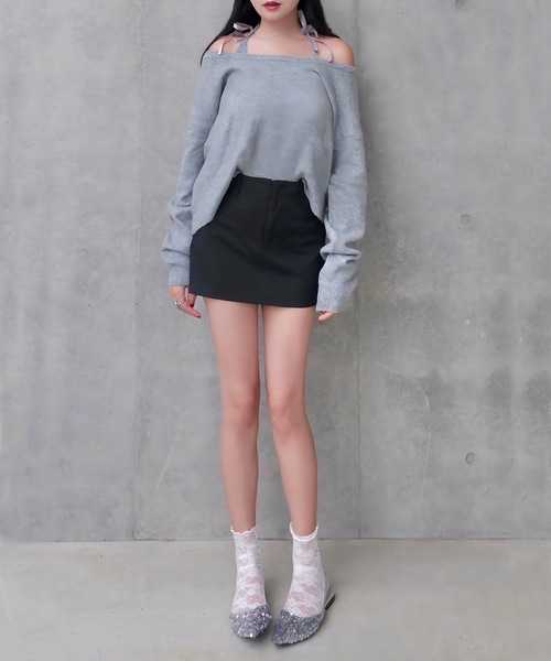 ALLuRing ChaRm（アリュリングチャーム）の「Stripe A Line Skirt / Aラインストライプミニスカート（スカート・レディース・グレー/ブラック・S/M）」の10枚目の写真