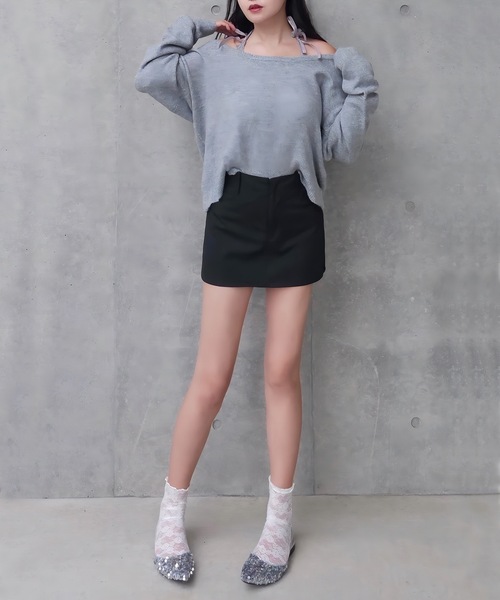 ALLuRing ChaRm（アリュリングチャーム）の「Stripe A Line Skirt / Aラインストライプミニスカート（スカート・レディース・グレー/ブラック・S/M）」の11枚目の写真