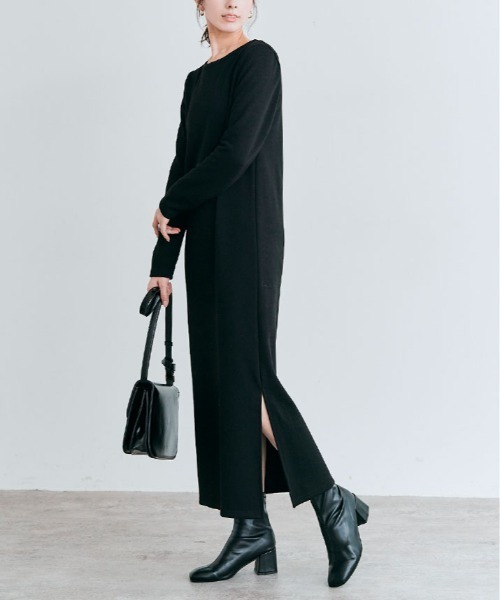 kirakiraShop(キラキラショップ)の「裏起毛 ロング 全骨格 ワンピース(ワンピース・レディース・ネイビー/グレー系その他/ブラック/杢グレー・L/M/S)」の1枚目の写真