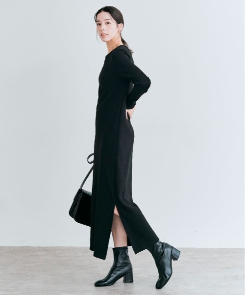 kirakiraShop(キラキラショップ)の「裏起毛 ロング 全骨格 ワンピース(ワンピース・レディース・ネイビー/グレー系その他/ブラック/杢グレー・L/M/S)」の5枚目の写真