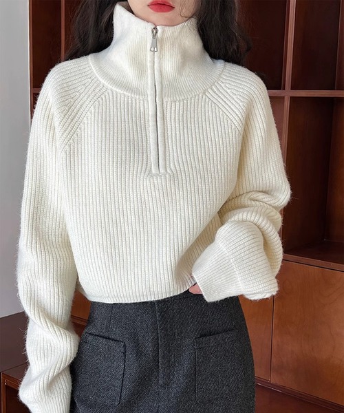 SpRay（スプレイ）の「畦クロップドハーフジップニット（ニット/セーター・レディース・ブラック/ブラウン/グレー/レッド/アイボリー・FREE）」の18枚目の写真