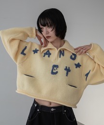 ハンド刺繍ショート丈ポロニット
