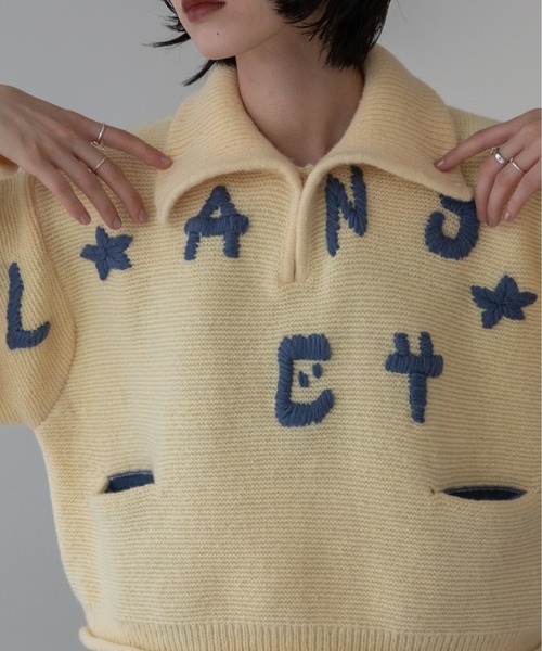 VACANCY(ヴァカンシー)の「ハンド刺繍ショート丈ポロニット(ニット/セーター・レディース・アイボリー/ブラック/レッド/ブルー・FREE)」の9枚目の写真