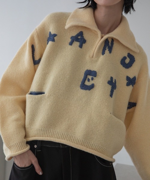 VACANCY(ヴァカンシー)の「ハンド刺繍ショート丈ポロニット(ニット/セーター・レディース・アイボリー/ブラック/レッド/ブルー・FREE)」の8枚目の写真