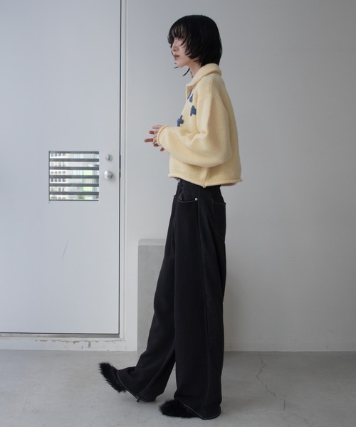 VACANCY(ヴァカンシー)の「ハンド刺繍ショート丈ポロニット(ニット/セーター・レディース・アイボリー/ブラック/レッド/ブルー・FREE)」の14枚目の写真