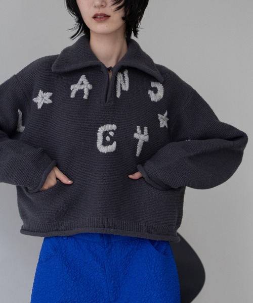 VACANCY(ヴァカンシー)の「ハンド刺繍ショート丈ポロニット(ニット/セーター・レディース・アイボリー/ブラック/レッド/ブルー・FREE)」の17枚目の写真