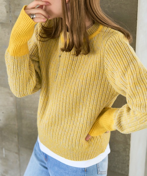 セール】サムホール付きバイカラーメランジニットトップス（ニット