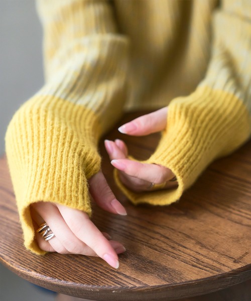 セール】サムホール付きバイカラーメランジニットトップス（ニット