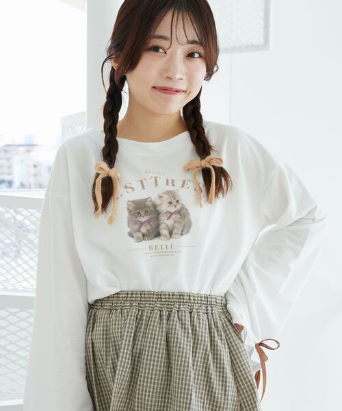 MAJESTIC LEGON（マジェスティックレゴン）の「ネコプリントミニ裏毛トップス（Tシャツ/カットソー・レディース・ブラック/オフホワイト/グレー・MEDIUM）」の8枚目の写真