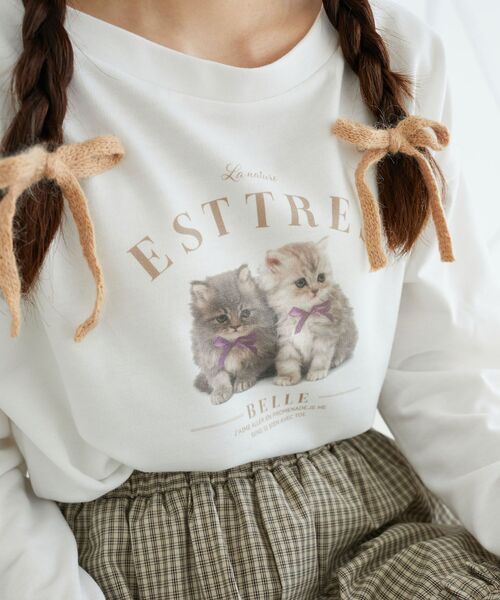 MAJESTIC LEGON（マジェスティックレゴン）の「ネコプリントミニ裏毛トップス（Tシャツ/カットソー・レディース・ブラック/オフホワイト/グレー・MEDIUM）」の11枚目の写真