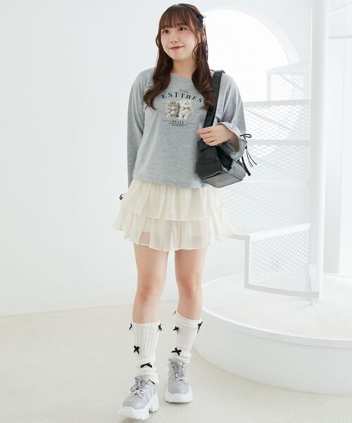 MAJESTIC LEGON（マジェスティックレゴン）の「ネコプリントミニ裏毛トップス（Tシャツ/カットソー・レディース・ブラック/オフホワイト/グレー・MEDIUM）」の12枚目の写真