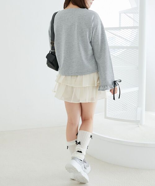 MAJESTIC LEGON（マジェスティックレゴン）の「ネコプリントミニ裏毛トップス（Tシャツ/カットソー・レディース・ブラック/オフホワイト/グレー・MEDIUM）」の14枚目の写真