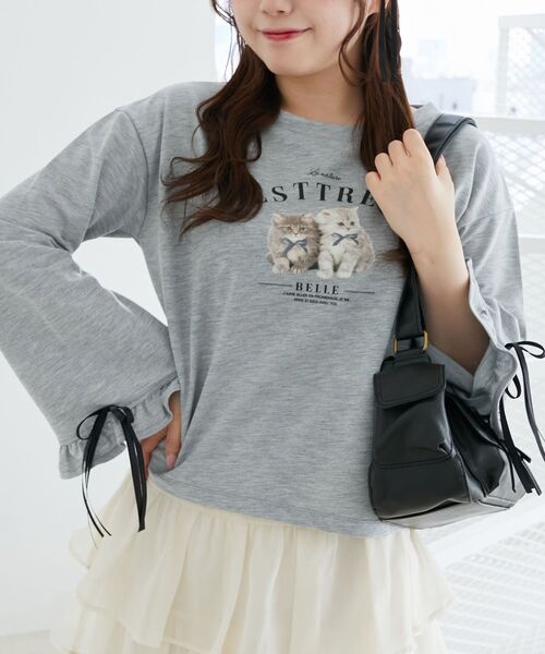 MAJESTIC LEGON（マジェスティックレゴン）の「ネコプリントミニ裏毛トップス（Tシャツ/カットソー・レディース・ブラック/オフホワイト/グレー・MEDIUM）」の15枚目の写真