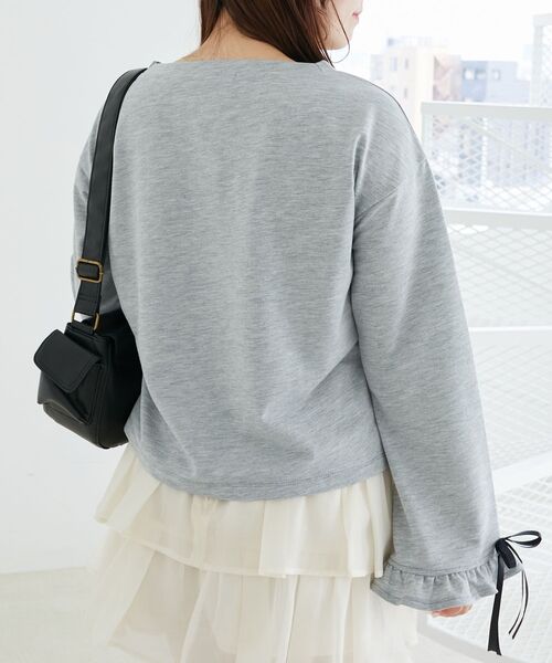 MAJESTIC LEGON（マジェスティックレゴン）の「ネコプリントミニ裏毛トップス（Tシャツ/カットソー・レディース・ブラック/オフホワイト/グレー・MEDIUM）」の17枚目の写真