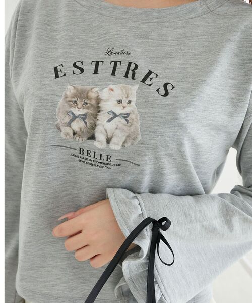 MAJESTIC LEGON（マジェスティックレゴン）の「ネコプリントミニ裏毛トップス（Tシャツ/カットソー・レディース・ブラック/オフホワイト/グレー・MEDIUM）」の18枚目の写真