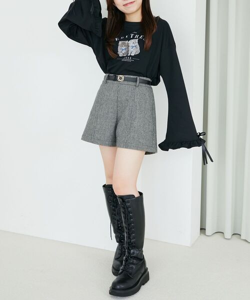 MAJESTIC LEGON（マジェスティックレゴン）の「ネコプリントミニ裏毛トップス（Tシャツ/カットソー・レディース・ブラック/オフホワイト/グレー・MEDIUM）」の19枚目の写真