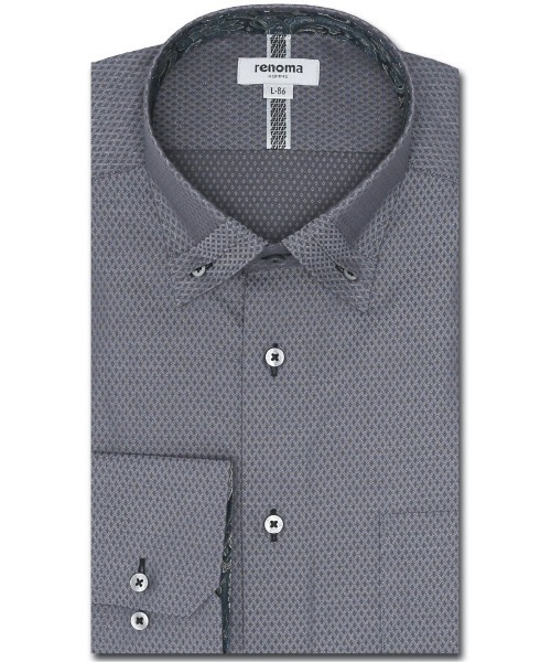【形態安定 マシンウォッシャブル】レノマ オム 形態安定 3枚衿風ボタンダウンビジネスドレス 長袖シャツ（ビジネスシャツ）｜renoma HOMME（レノマオム）