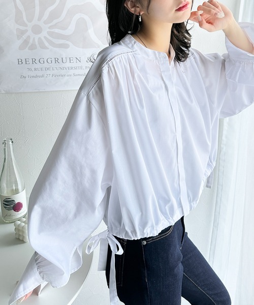 セール】愛らしさと清楚感を両立する、リボンヘムクロップドギャザー