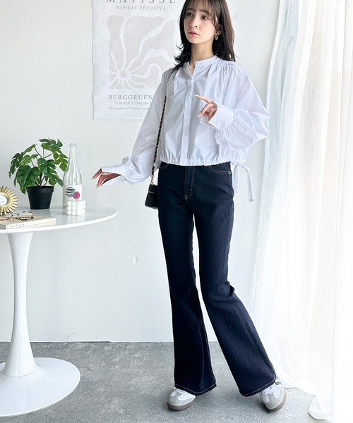 UN3D. ヘムギャザーシャツ　ブラウス　ストライプ　リボン　ドローコード　F UN3D.（アンスリード）の「ヘムギャザーシャツ（シャツ/ブラウス