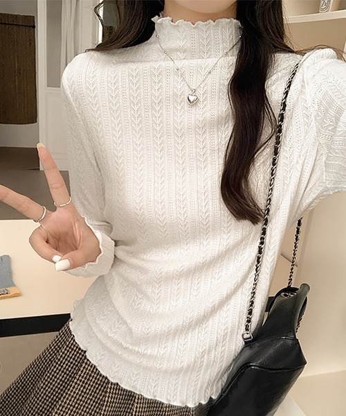 Ulysses（ユリシス）の「メロウフリルハイネックニット（ニット/セーター・レディース・ブラック/オフホワイト/グレー・F）」の4枚目の写真