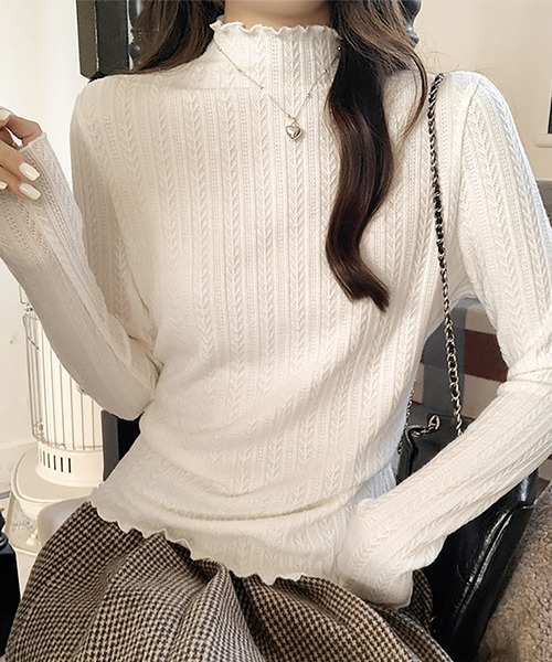 Ulysses（ユリシス）の「メロウフリルハイネックニット（ニット/セーター・レディース・ブラック/オフホワイト/グレー・F）」の5枚目の写真