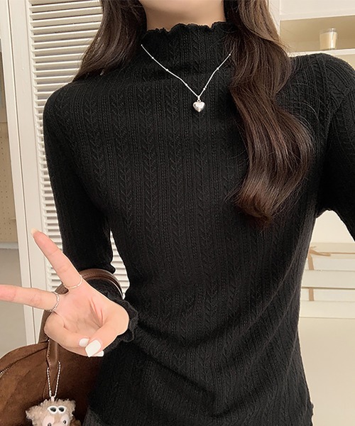 Ulysses（ユリシス）の「メロウフリルハイネックニット（ニット/セーター・レディース・ブラック/オフホワイト/グレー・F）」の11枚目の写真