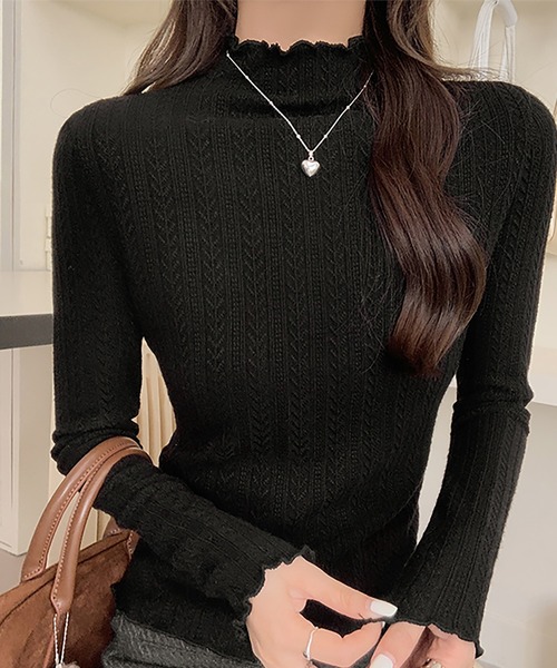 Ulysses（ユリシス）の「メロウフリルハイネックニット（ニット/セーター・レディース・ブラック/オフホワイト/グレー・F）」の12枚目の写真