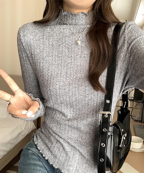 Ulysses（ユリシス）の「メロウフリルハイネックニット（ニット/セーター・レディース・ブラック/オフホワイト/グレー・F）」の16枚目の写真