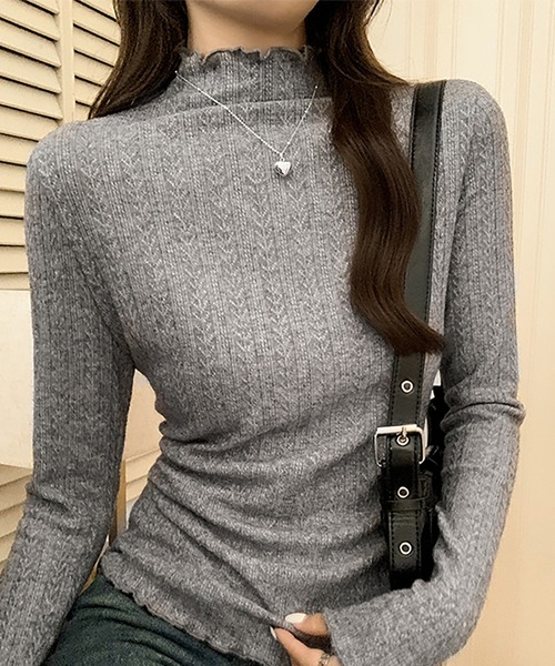 Ulysses（ユリシス）の「メロウフリルハイネックニット（ニット/セーター・レディース・ブラック/オフホワイト/グレー・F）」の17枚目の写真