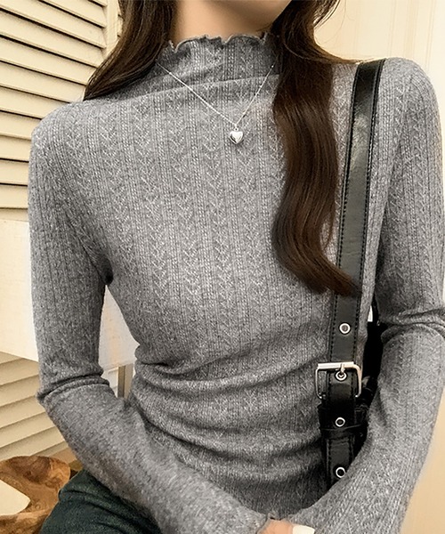 Ulysses（ユリシス）の「メロウフリルハイネックニット（ニット/セーター・レディース・ブラック/オフホワイト/グレー・F）」の18枚目の写真