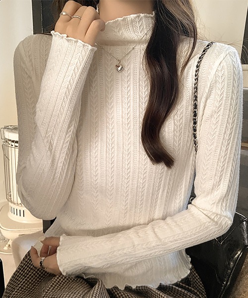 Ulysses（ユリシス）の「メロウフリルハイネックニット（ニット/セーター・レディース・ブラック/オフホワイト/グレー・F）」の8枚目の写真