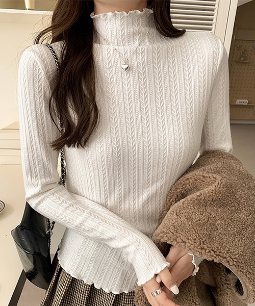 Ulysses（ユリシス）の「メロウフリルハイネックニット（ニット/セーター・レディース・ブラック/オフホワイト/グレー・F）」の9枚目の写真