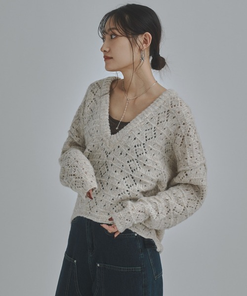 bita.（ビタ）の「柄編みミックスカラーVネックニット（ニット/セーター・レディース・ベージュ/イエロー/チャコールグレー・FREE）」の12枚目の写真