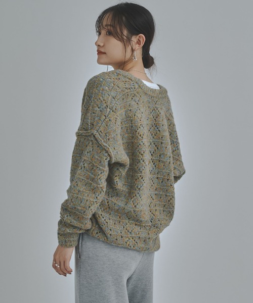 bita.（ビタ）の「柄編みミックスカラーVネックニット（ニット/セーター・レディース・ベージュ/イエロー/チャコールグレー・FREE）」の7枚目の写真