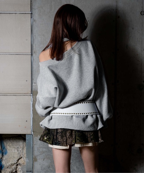 sedacle girl(セダクルガール)の「裏起毛ワンショルダープルオーバー(スウェット・レディース・グレー/チャコールグレー・FREE)」の9枚目の写真