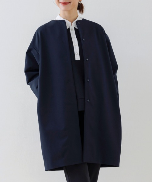 Sono(ソーノ)の「【新作 2/13発売】【SONO/ソーノ】【SONO NAVY/ソーノネイビー】バックフリルラウンディッシュコート(ノーカラーコート・レディース・ブラック/ネイビー/ブルー・F)」の16枚目の写真