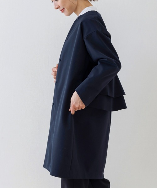 1 S☆ソーノ バックフリルロングジレ☆ネイビー ジレ 防しわ