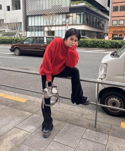 WONEM ÷セミブーツカットフレアベロアパンツ WONEM ÷セミブーツカットフレアベロアパンツ